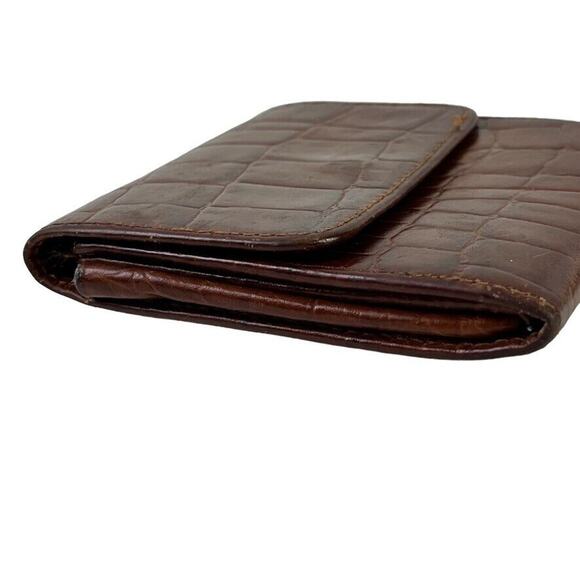 Talbots Croc Print Vintage Womens Small Wallet Card Holder Flap Pocket Leather - Picture 10 of 16